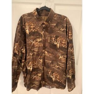 North River Outfitters men's Long‎ Sleeve Button Down Shirt XL Deer Dark Brown